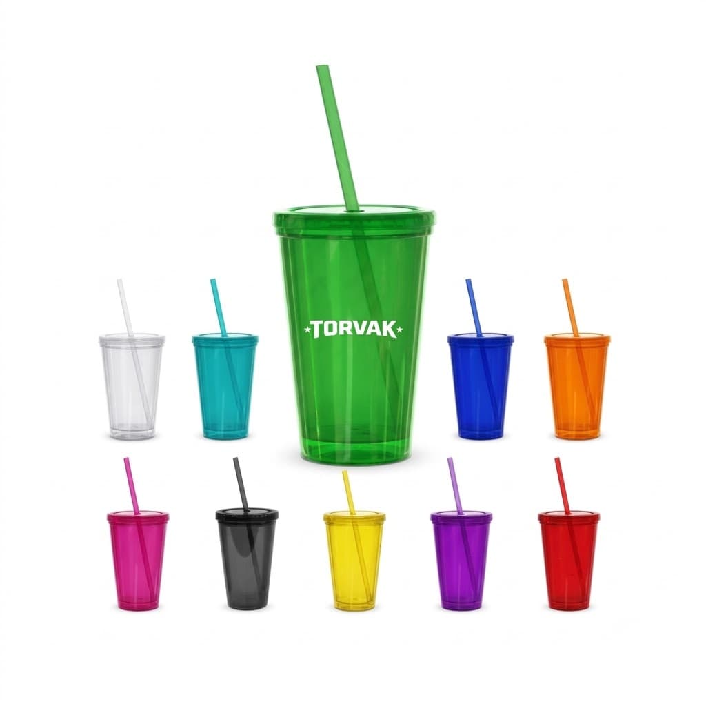Double Wall Insulated Beverage Tumbler w/ Straw