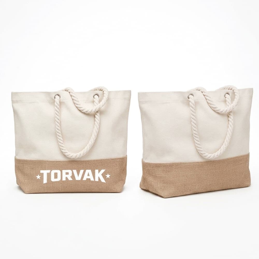 Canvas & Jute Tote Bag w/ Rope Handles gallery 1
