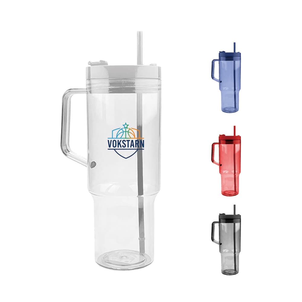 40 oz Transparent Beverage Tumbler w/ Straw Carrying Handle gallery 1